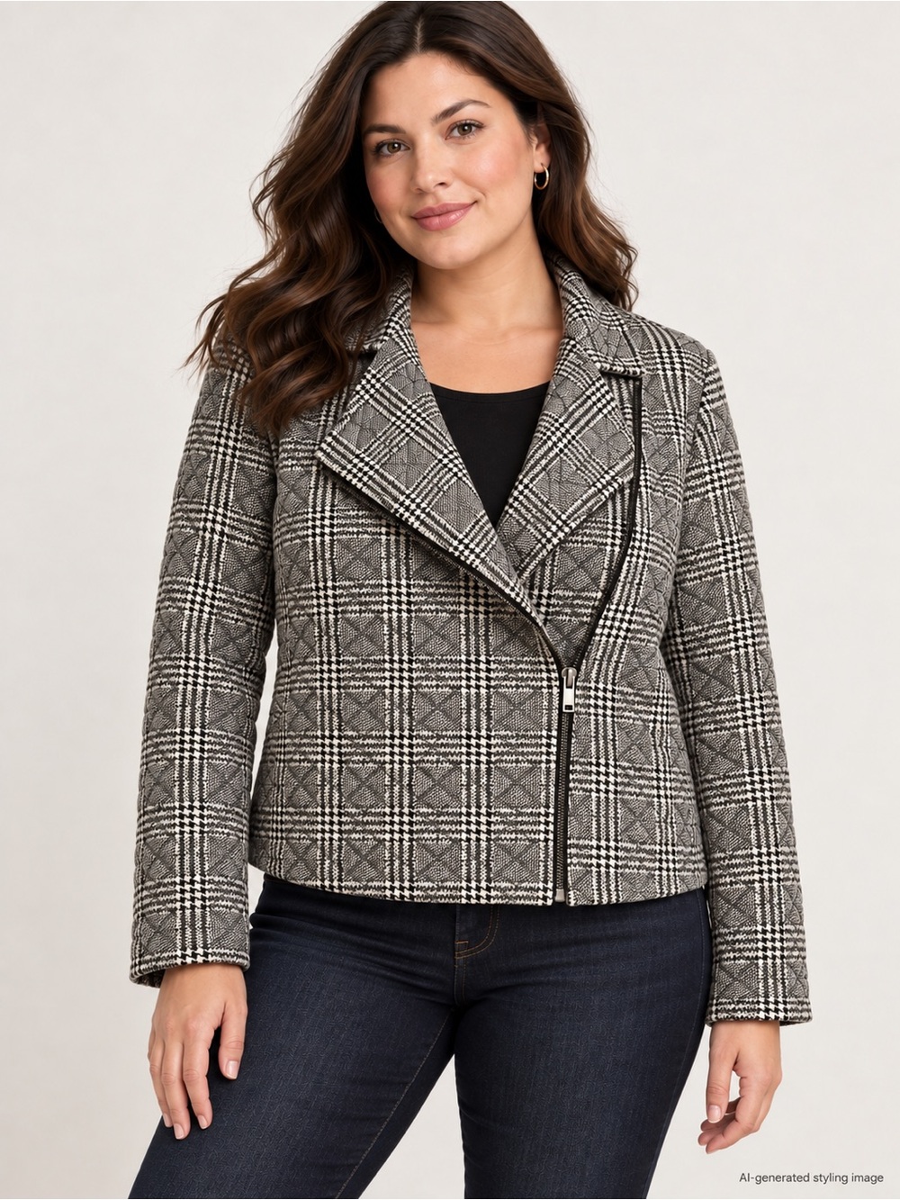 Banana Republic Glen Plaid Asymmetric Zip Moto Jacket – XL